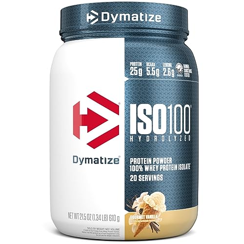 Dymatize ISO100 Hydrolyzed Protein Powder, 100% Whey Isolate Protein, 25g of Protein, 5.5g BCAAs, Gluten Free, Fast Absorbing, Easy Digesting, Gourmet Vanilla, 20 Servings