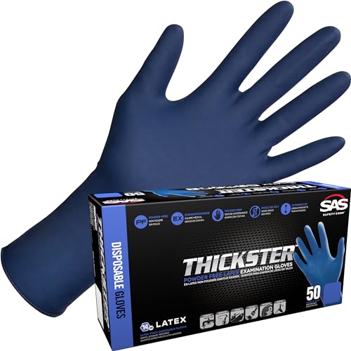 Thickster Powder-Free Exam Grade Latex Disposable Gloves. Size Large. Blue, 14 mil Thickness, 12' Length. Fully Textured for Superior Grip. Single Use. Pack of 50. (6603-20)