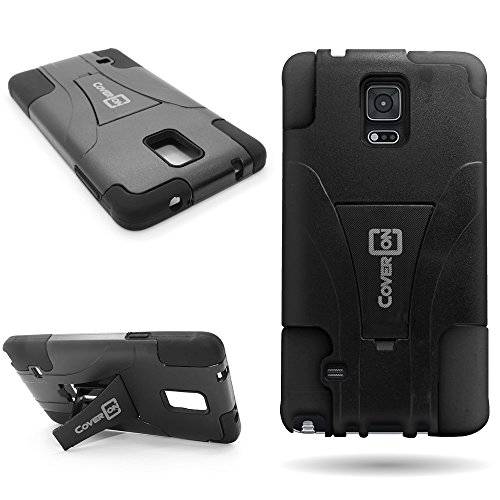 CoverON Samsung Galaxy Note 4 Case (Black/Black) with Kickstand [Dual Defense] Series Protective Hybrid Phone Cover