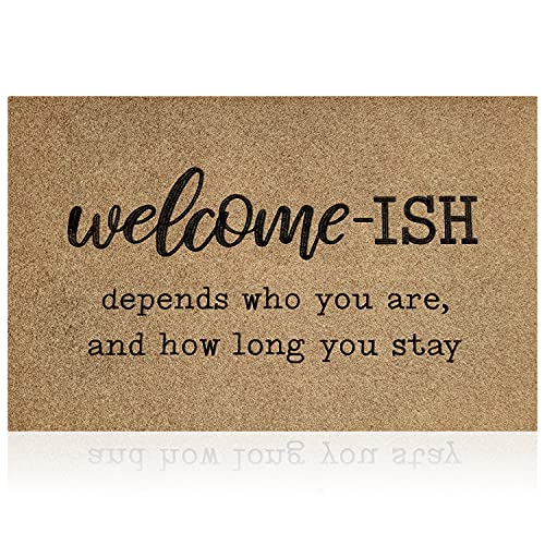 JJUUYOU Welcome Mats for Front Door Outdoor Entry Welcome Ish Depends Who You are Doormat Non Slip Rubber Mat for Home Indoor Farmhouse Funny Kitchen Mats Patio Full Brown