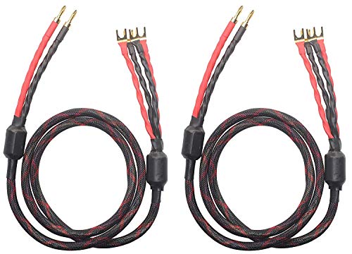 K2B-4Y Bi-Wire Speaker Cable (2 Banana Plugs - 4 Spade Plugs), 1pair Set (Total 4 Banana Plugs, 8 Spade Plugs), K2B-4Y (5M(16.4ft))