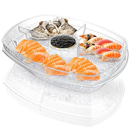 DEAYOU Ice Serving Tray with Lid for Party Food, Serving Platter Dish for Appetizers, Fruits, Vegetables, Salads, Picnic, Snack