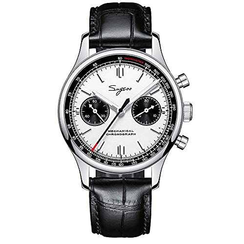 Sugess Mechanical Chronograph Watch Men Seagull Gooseneck Movement Panda Hand Wind Wrist Watches Waterproof Sapphire Military Pilot Watch (White), 1963