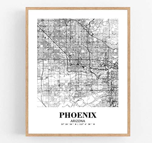 Eleville 8X10 Unframed Phoenix Arizona City View Abstract Road Modern Map Art Print Poster Wall Office Home Decor Minimalist Line Art Hometown Housewarming wgn449