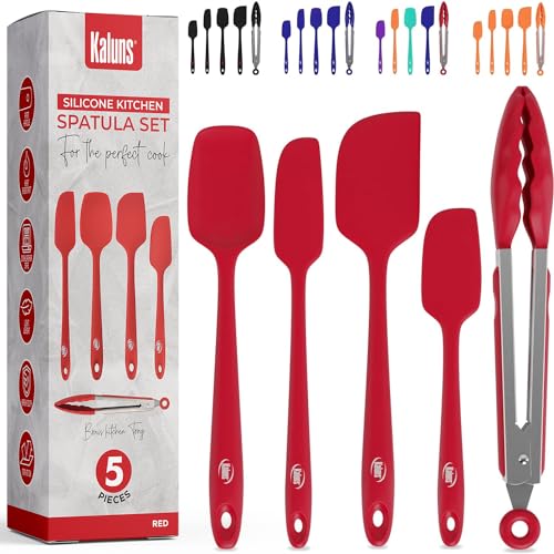 Kaluns Silicone Spatula Set, 4 Rubber Spatulas 600°F Heat Resistant, Nonstick Seamless Design with Stainless Steel Core, Dishwasher Safe, BPA free, Bonus Tongs Included