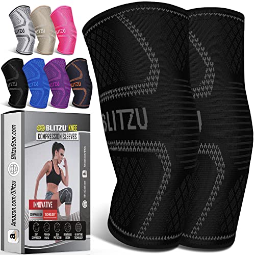 BLITZU 2 Pack Knee Brace, Compression Knee Sleeves for Men, Women, Running, Working out, Weight Lifting, Sports. Knee Braces Support for Knee Pain Meniscus Tear, ACL, Arthritis Pain Relief. Black M
