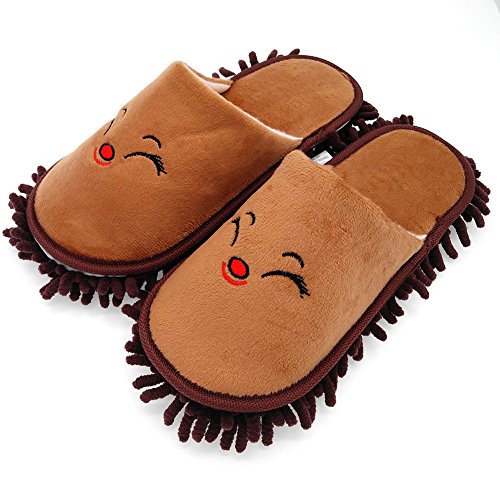 Selric Fox Super Chenille Microfiber Washable Mop Slippers Shoes Coffee, Floor Dust Dirt Hair Cleaner, Multi-sizes Multi-Colors Available 10 1/4 Inches Size:9.5-10