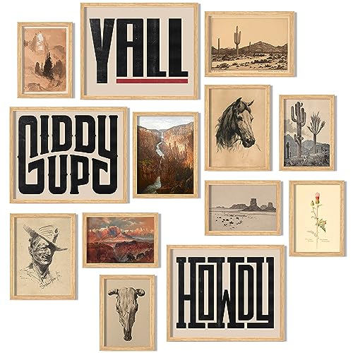 Waschbär Western Wall Decor, Farmhouse Posters, Boho Ranch Desert Southwest Wall Collage Kit, Western Aesthetic Art Pictures for Bedroom Decor (UNFRAMED)