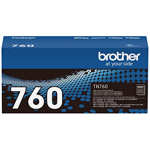 Brother Genuine TN760 High Yield Black Toner Cartridge, (for use with MFC-L2710DW MFC-L2750DW HL-L2350DW HL-L2370DW HL-L2395DW HL-L2390DW DCP-L2550DW Printers)