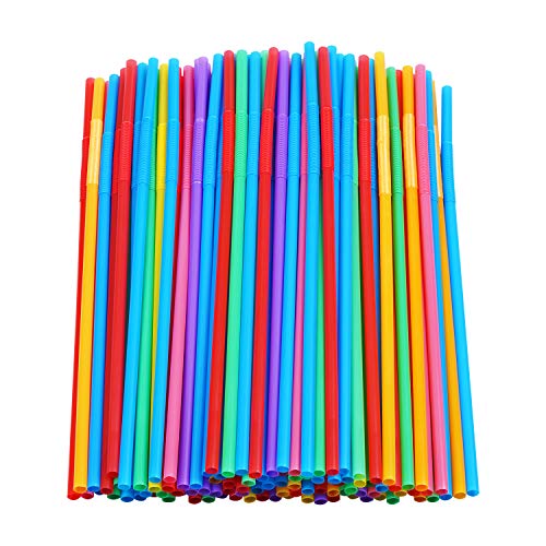 200 Pcs Colorful Plastic Long Flexible Straws.(0.23'' diameter and 10.2' long)