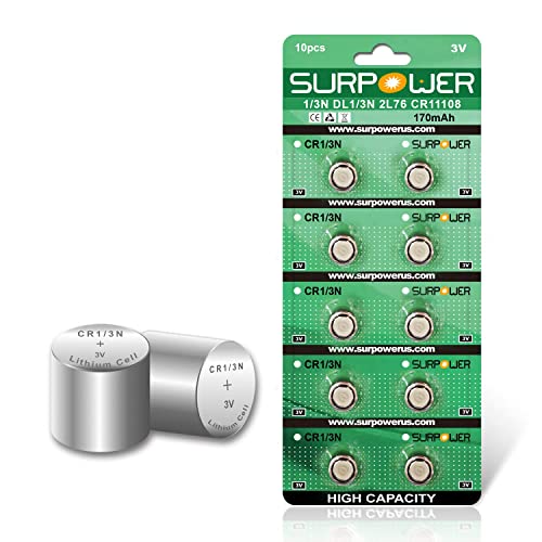 SURPOWER CR1/3N 3V Lithium Battery 10 Pack 【5-Year Warranty】