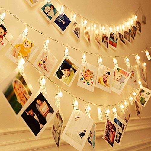 Dopheuor Photo Clip String Lights LED Battery Operated Starry Fairy Copper String Lights with Clips Warm White for Pictures Bedroom Wall Patio Halloween Thanksgiving Christmas Party Wedding Décor