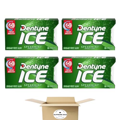 Dentyne Spearmint Chewing Gum, Sugar Free, 16 PC for one packet - Pack of 4 (64 pc in total)