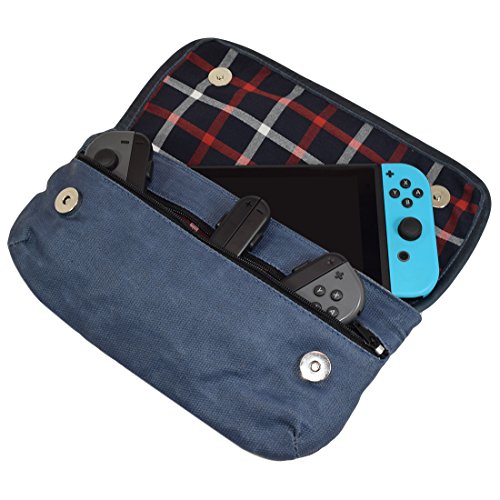 Hide & Drink, Carrying Case Compatible with Switch, Urban Travel Pouch, Soft Storage Bag, Scratch & Bump Protection, Minimalist Essentials, Waxed Canvas, Handmade, Blue Mar