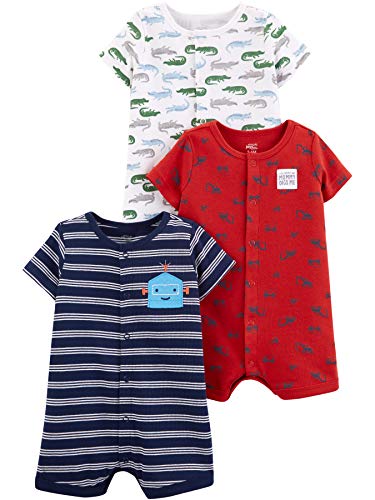 Simple Joys by Carter's Baby Boys 3-Pack Snap-up Rompers, Navy Stripe/Red Construction/White Alligator, 24 Months