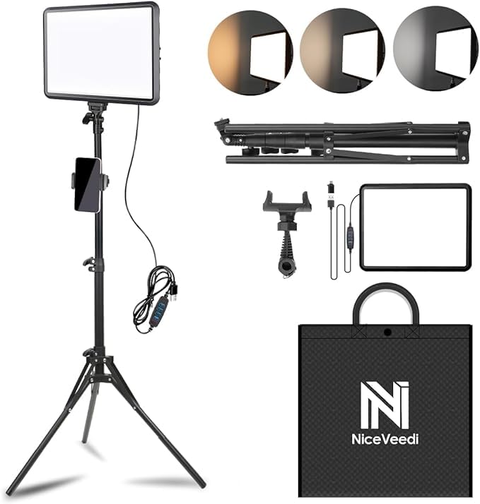 1-Pack LED Video Light Kit, NiceVeedi Photography Lighting Kit, 2800-6500K Dimmable Studio Light with Tripod Stand & Phone Holder, 73' Stream Light for Video Recording, Game Streaming, YouTube…