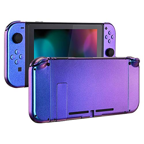 eXtremeRate DIY Replacement Shell Buttons for Nintendo Switch, Custom Back Plate for Switch Console, Housing Case with Full Set Buttons for Joycon Handheld Controller - Chameleon Purple Blue