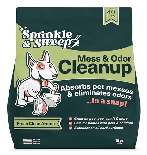 Sprinkle & Sweep Pet Accident Cleanup for All Hard Surface - Non Toxic Quick Pet Mess Cleaner & Odor Remover for Urine, Poop, Vomit, Diarrhea & Potty Training 1 Pack (15oz)