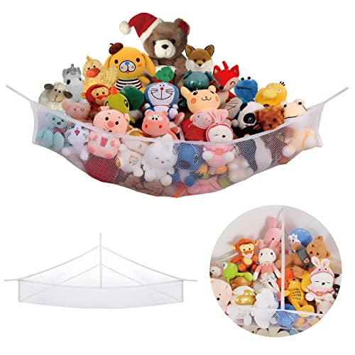 X-Large Stuffed Animal Net Hammock Corner(Min 3'6' each side) Toy Organizer for Plushies Hanging Holder for Organizing your Teddy and Squishmallow Collection(White, X-Large)