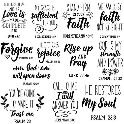 12 Pieces Bible Verse Wall Decals Scripture Wall Art Inspirational Quotes Christian Wall Decals Religious Peel and Stick Motivational Wall Decal for Bedroom Living Room (Vintage Style)