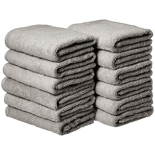Amazon Basics Cotton Hand Towel, 12-Pack, Gray, 16' x 26'