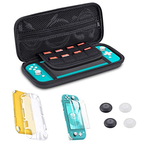 Accessories Kit 9 in 1 for Nintendo Switch Lite, Carrying Case for Switch Lite Come with 8 Game Cartridge, Clear TPU Cover Case, 2.5D Tempered Glass Screen Protector, 4 Pack Thumb-Grip for Switch Lite