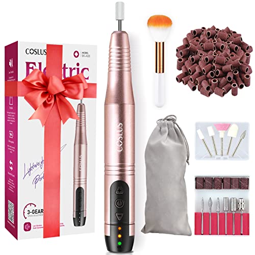 COSLUS Cordless Nail Drill Electric File: Professional for Acrylic Gel Dip Powder Nails Portable Nail Drill Machine Kit for Manicure Pedicure Nail Set with Everything Rechargeable Lightweight