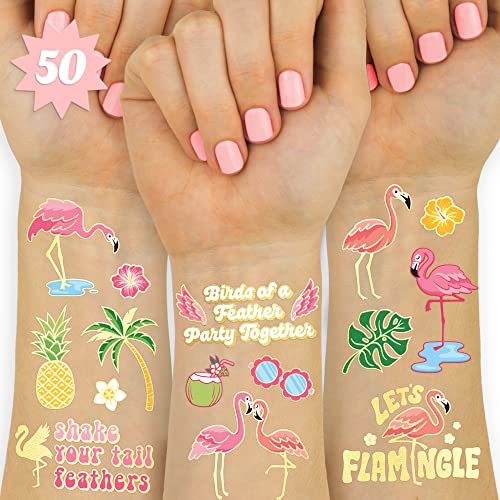 xo, Fetti Flamingo Temporary Tattoos for Kids - 50 Styles | Final Flamingle Bachelorette, Summer Birthday Party Supplies, Pool Party Favors, Palm Tree Pineapple Arts and Crafts