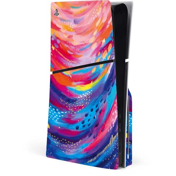 Skinit Decal Gaming Skin Compatible with PS5 Slim Disk Console - Officially Licensed Rainbow Wave Brush Stroke by Etta Vee Design