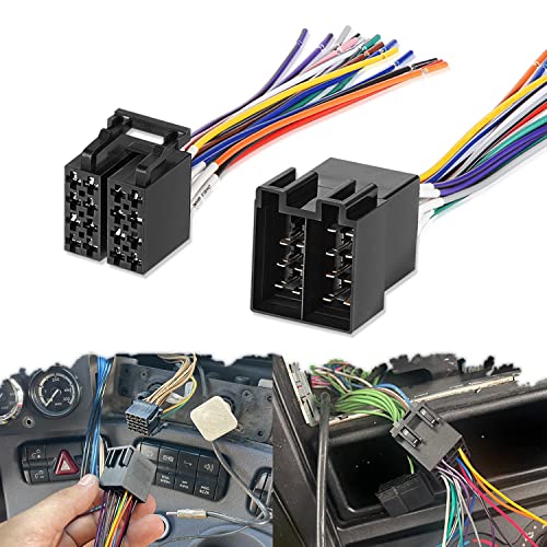 16 Pin ISO Radio Wire Harness Adapter Male & Female Fit for 2004-2021 Freightliner, for 2004-2016 Volvo,for 2006-2018 Peterbilt, for 2008-2020 Kenworth Stereo (2-Pack)