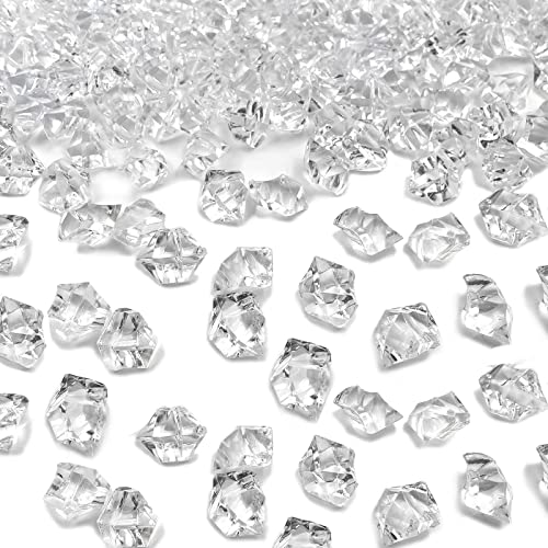 LYFJXX Fake Ice Cubes, 1000 Pcs Acrylic Vase Fillers for Centerpieces, 11 * 14 mm Crushed Diamond Ice Crystal Clear Plastic Rocks Fake Diamonds Clear Acrylic Gems for Decor Photography Prop