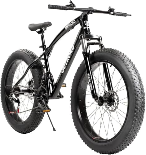 Outroad Fat Tire Mountain Bike with 26 inch Wheels, 21 Speed with High Carbon Steel Frame, Double Disc Brake and Front Suspension Anti-Slip Bikes