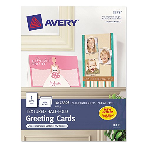 Avery Printable Greeting Cards, Half-Fold, 5.5' x 8.5', Textured White, 30 Blank Cards with Envelopes (3378)