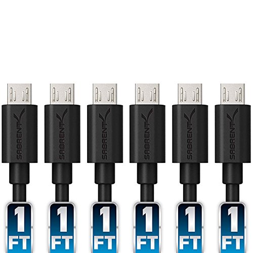 SABRENT [6-Pack 22AWG Premium 1ft Micro USB Cables High Speed USB 2.0 A Male to Micro B Sync and Charge Cables [Black] (CB-UM61)