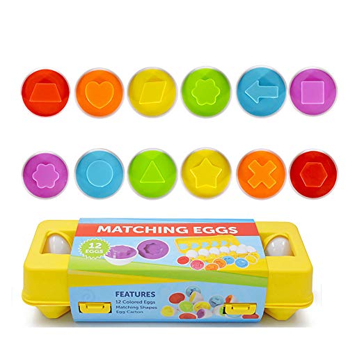 JUNBESTN Easter Matching Eggs Connect Eggs Carton Toys Gifts for 1 2 3 Years Old Kids Toddler Baby Girls Boys Shape Color Egg Play Learn