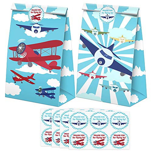 Airplane Goodie Bags-24 Pcs Airplane Party Favors Candy Bags with Stickers, Airplane Goody Gift Treat Bags Airplane Themed Birthday Party Supplies
