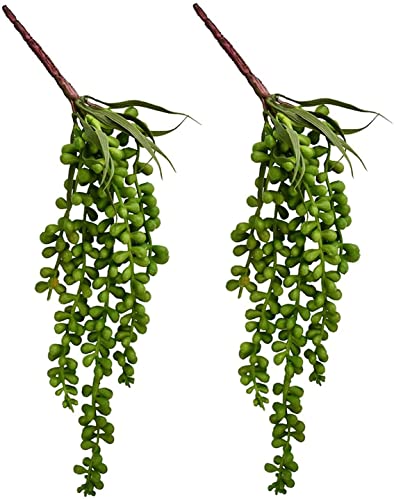 HUIANER Artificial Succulent Plants, 13.4' Fake Hanging String of Pearls Simulation Greenery Plants for Christmas Wall Home Kitchen Office Garden Wedding Decor, Pack of 2