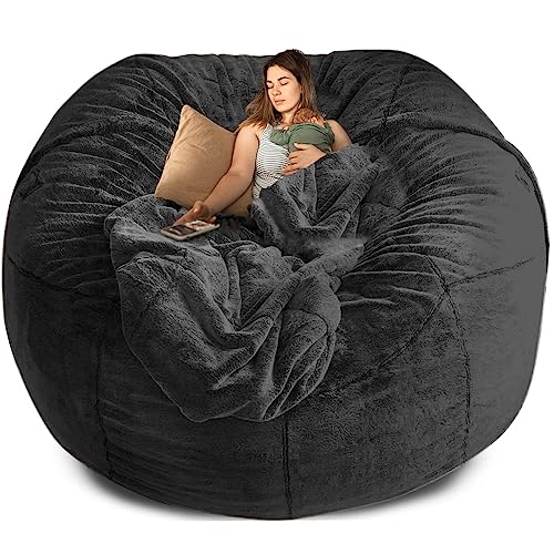 7FT Giant Fur Bean Bag Chair Cover, (No Filler, Cover only) Ultra Soft Bean Bag Bed for Adults Big Round Soft Fluffy Faux Fur Bean Bag Lazy Sofa Bed Cover Machine Washable Big Size Bean Bag Cover
