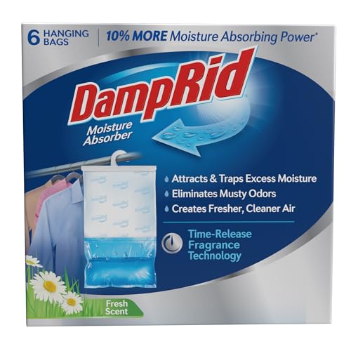 DampRid Fresh Scent Hanging Moisture Absorber, 15.4 oz., 6 Pack - Eliminates Musty Odors for Fresher, Cleaner Air, Ideal Moisture Absorbers for Closet, 10% More Moisture Absorbing Power*