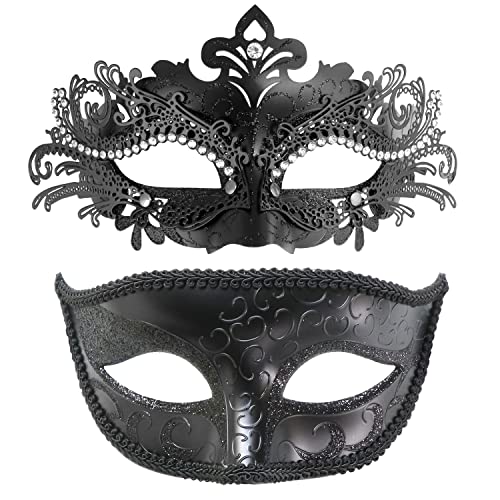 Coddsmz Couple Masquerade Metal Masks Venetian Halloween Costume Mask Mardi Gras Mask Cosplay Party Costume Ball Wedding Party Masks Venetian Masquerade Masks Set for Women and Men