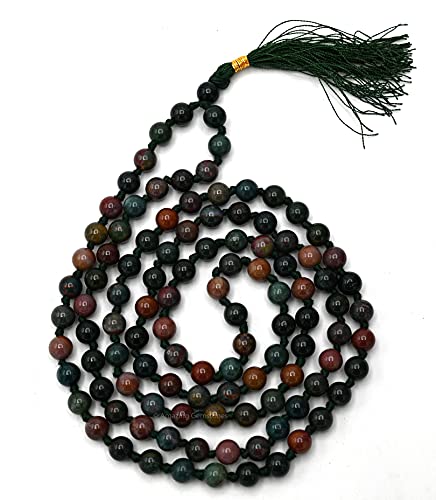 Amazing Gemstone Bloodstone Buddhist Prayer Beads Japa Mala with 108 Meditation Beads (Hand Knotted)
