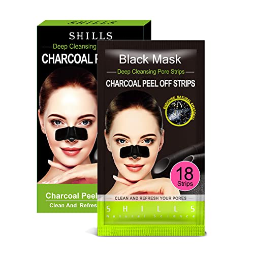 SHILLS Blackhead Remover, Charcoal Nose Strips, Charcoal Blackhead Remover Pore Strip, Charcoal Nose Strips, Oil Control Charcoal Strip, Peel Off Strips (18 Count)