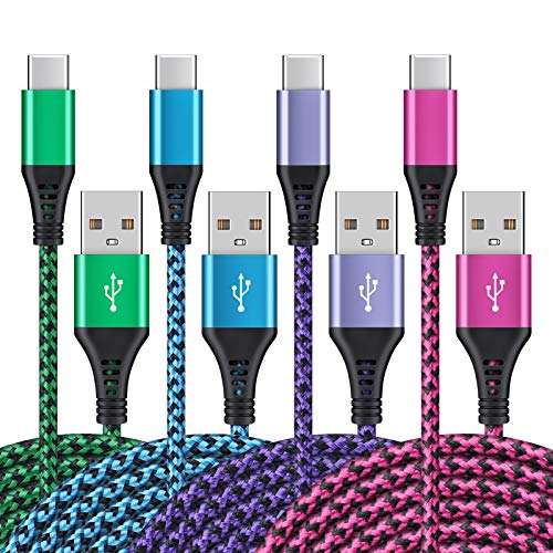[4Pack/6FT] USB Type C to USB A Cable, 3A Fast Charging Long Android USBC Phone Power Charger Braided Cord for Samsung Galaxy S23 Ultra S22 S21 S20 A13 A53 iPhone 15 Pro Max Moto Android Type-C Cable