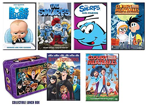 6-Kids Movies Collection: Boss Baby/ The Smurfs/ Smurfs & Friends/ Hotel Transylvania/ Cloudy With a Chance of Meatballs/ Swallow-een Falls Spooktacular + 'FREE LUNCH BOX