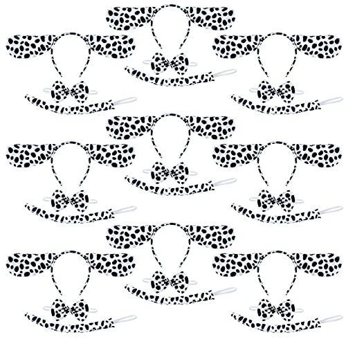 Coopay 27 Pieces Halloween Dalmatian Costume Set Dog Ears Headband Kit Include Dalmatian Ears Headbands Bow Tie and Dalmatian Tail for Christmas Halloween New Year Cosplay Costume or Party Decoration