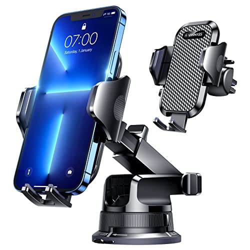 [Pro Version] VANMASS Universal Car Phone Mount [Super Suction Cup] Dashboard Phone Holder Stand, Handsfree Windshield Dash Vent Phone Holder Car, Compatible for iPhone 15 14 13 12 Samsung LG & Truck