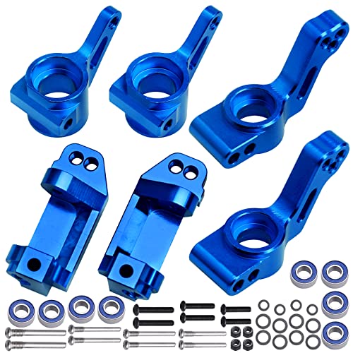 CrazyHobby Aluminum Front Steering Blocks & Caster Blocks and Rear Stub Axle Carriers Upgrade Kit for 1/10 Traxxas Slash 2WD Stampede Rustler VXL, Replacement of 3632 3736 3752 (Blue)