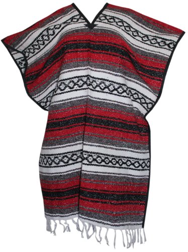 Del Mex Classic Mexican Blanket Poncho, Red