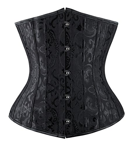 Charmian Women's Double Heavy Spiral Steel Boned Underbust Waist Cincher Corset Black Large