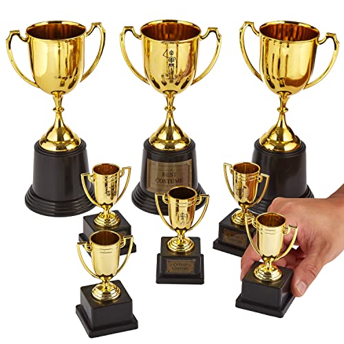 Halloween Costume Contest Trophies Bundle, 8-Pack - (3) Large 8.6' x 4.5' and (5) Small 2.25 x 3.75' Customizable Party Awards + Stickers - Fun for Home, Work, School and Bar Crawl Costume Parties